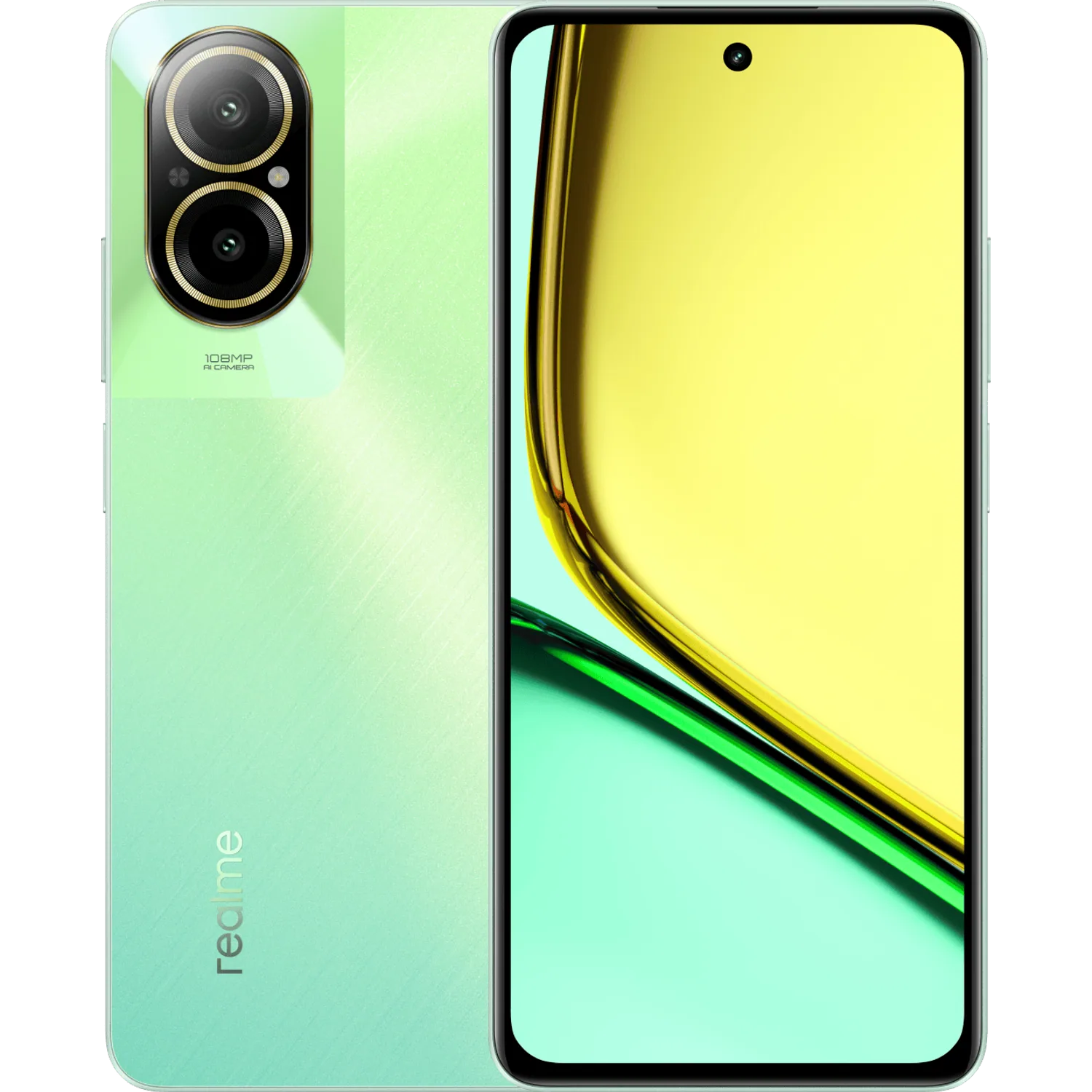 Realme C67: frente e traseira